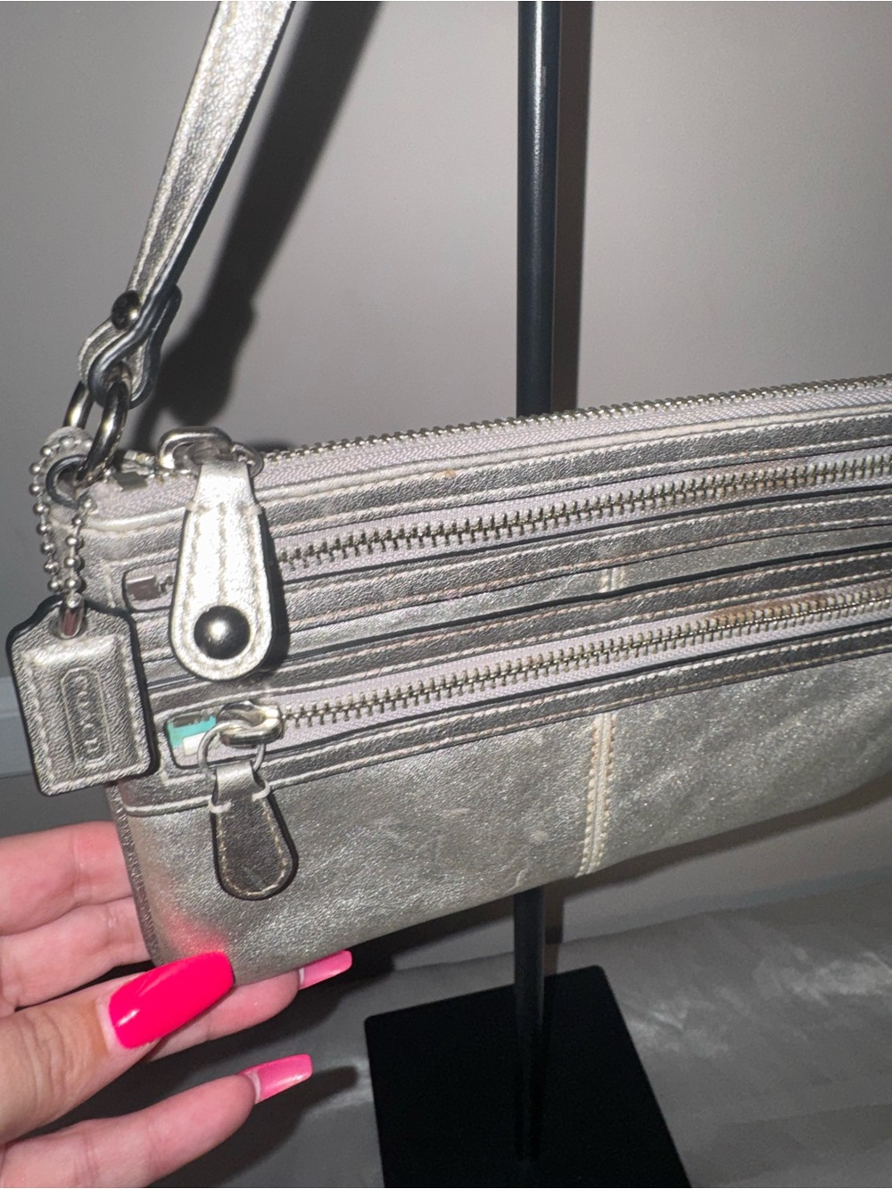 Coach Metallic Silver Wristlet Shoulder Bag - Gem